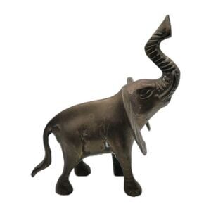 Vintage 5.5” Tall Solid brass lucky elephant trunk up ear up figurine MCM Korea